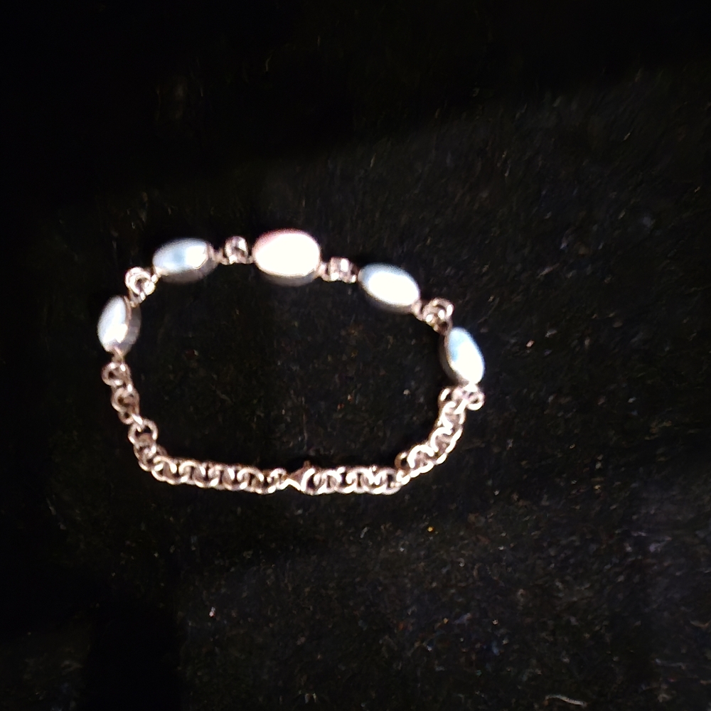 Pink Opal And Larimar Sterling .925 Bracelet